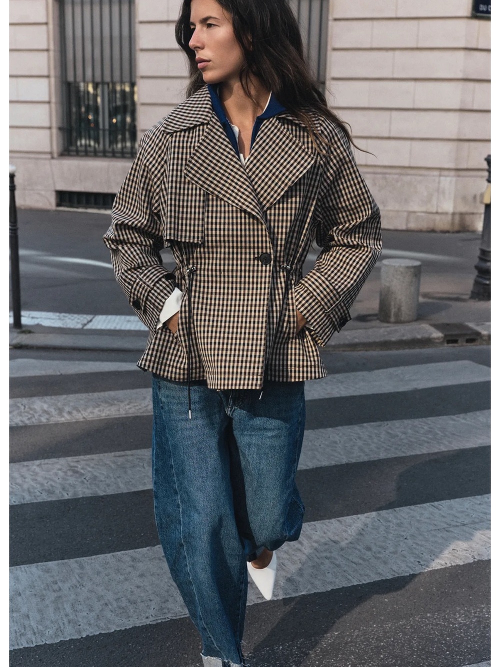 ZARA PLAID DOUBLE-BREASTED TRENCH COAT
